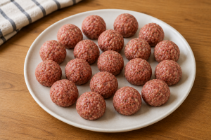 Albóndigas suecas recién formadas antes de cocinarlas.