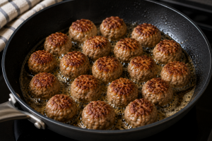 Albóndigas suecas dorándose en mantequilla.