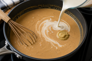 Salsa cremosa con nata y mostaza Dijon.