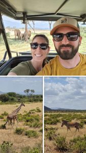 Belén y Víctor durante su viaje de novios a Kenia con safari y fauna africana